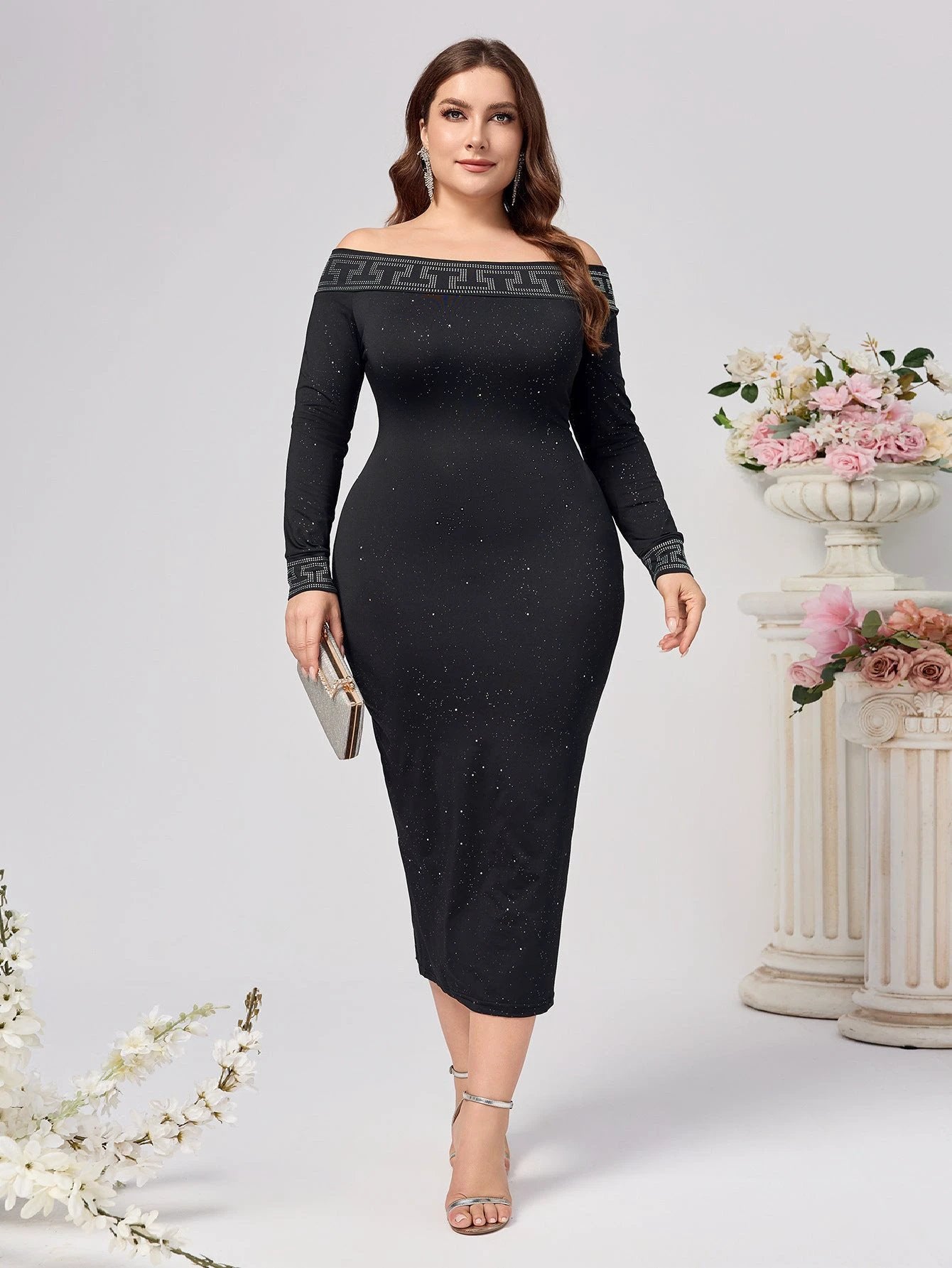 Autumn And Winter Long Sleeve Slim-fit Sequined Dress by GJG Denim