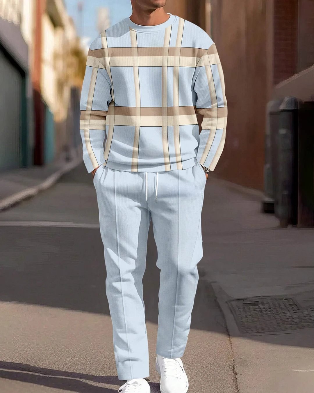 Fashion Line Printing Men's Round Neck Suit by GJG Denim