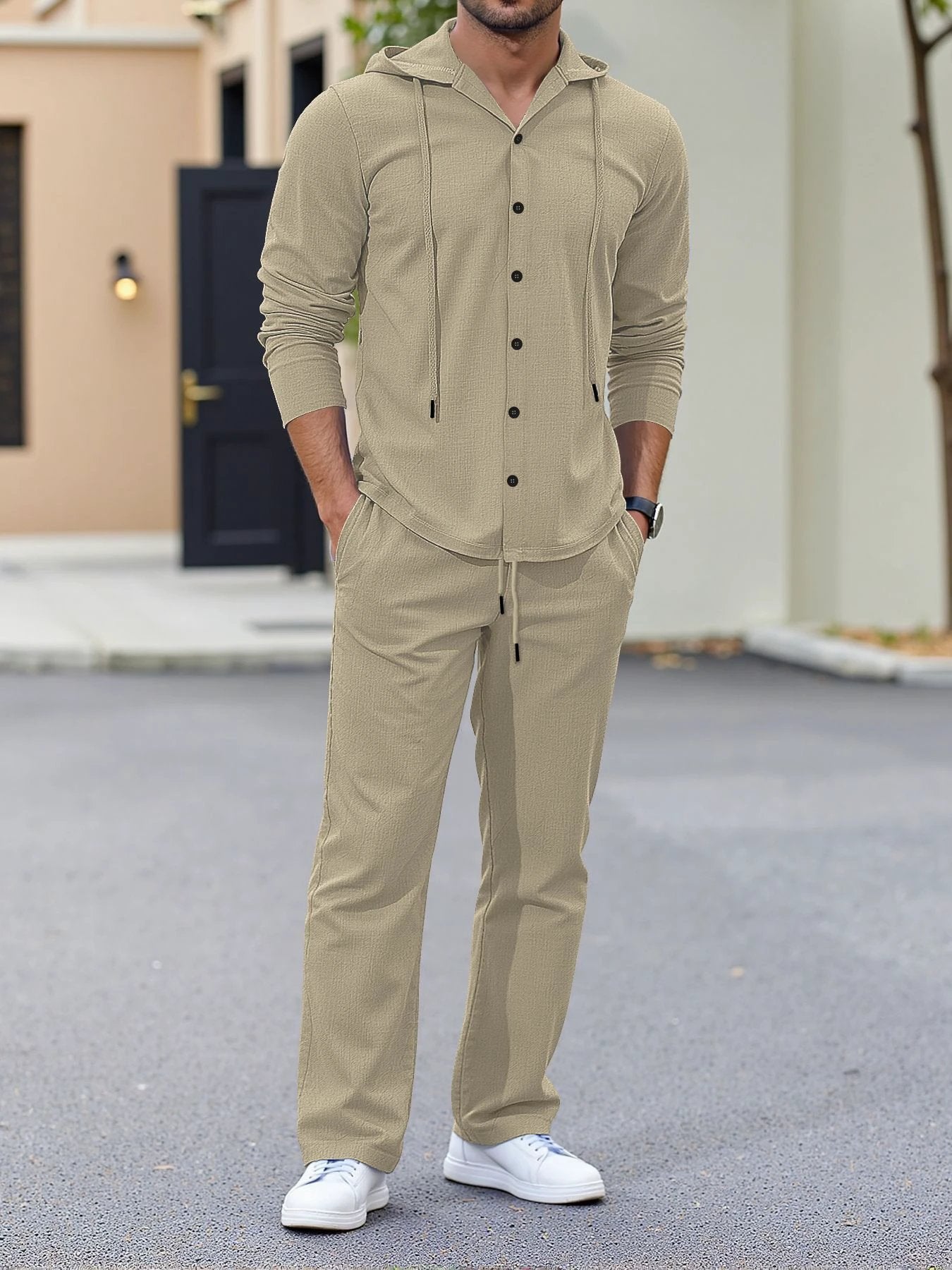 Men's Relaxed Fit Long Sleeve Suit With A Minimalist Design by GJG Denim