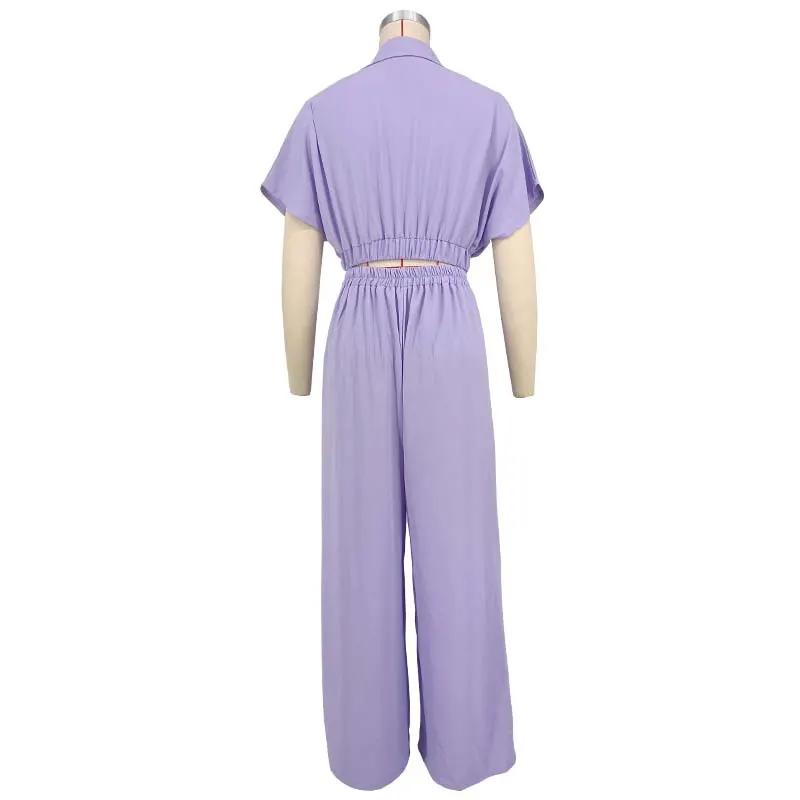 Solid-color Lapel Fashionable Loose-fitting Womens Set by GJG Denim