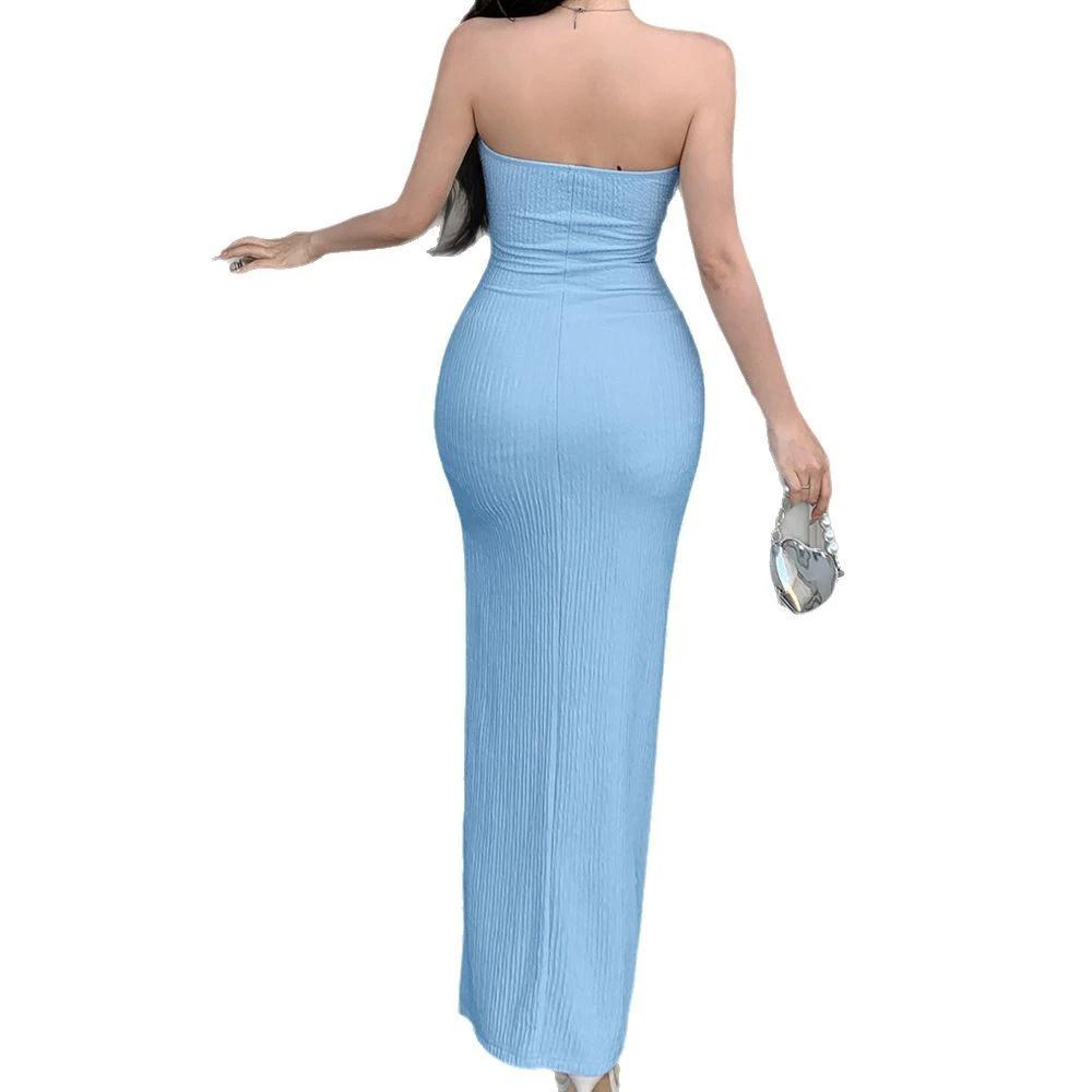 Women's New Pure Color Tube-top Dress by GJG Denim