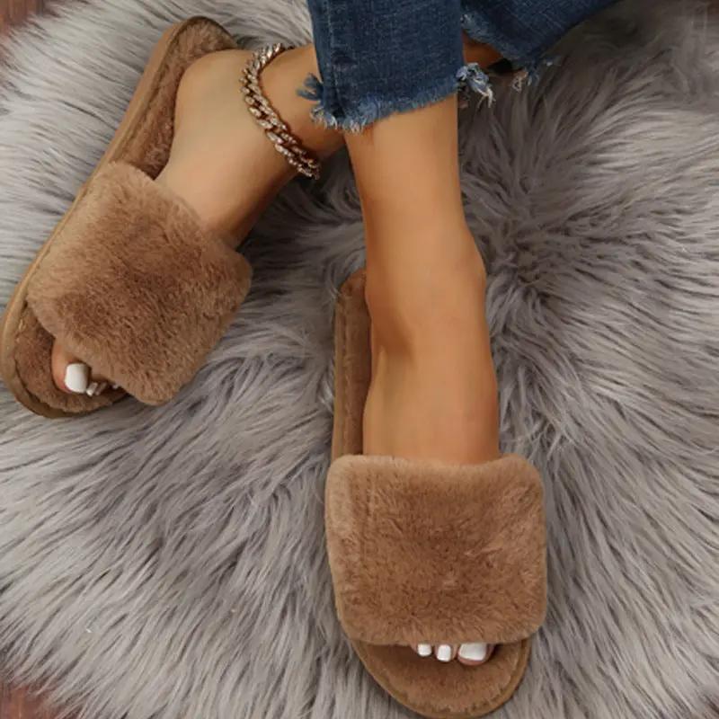 Women's Indoor Plush Flat Slippers by GJG Denim