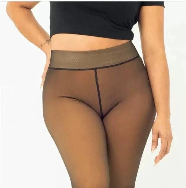 One-line True See-through Leggings Fleece-lined Warm Women's Outer Wear Pantyhose by GJG Denim