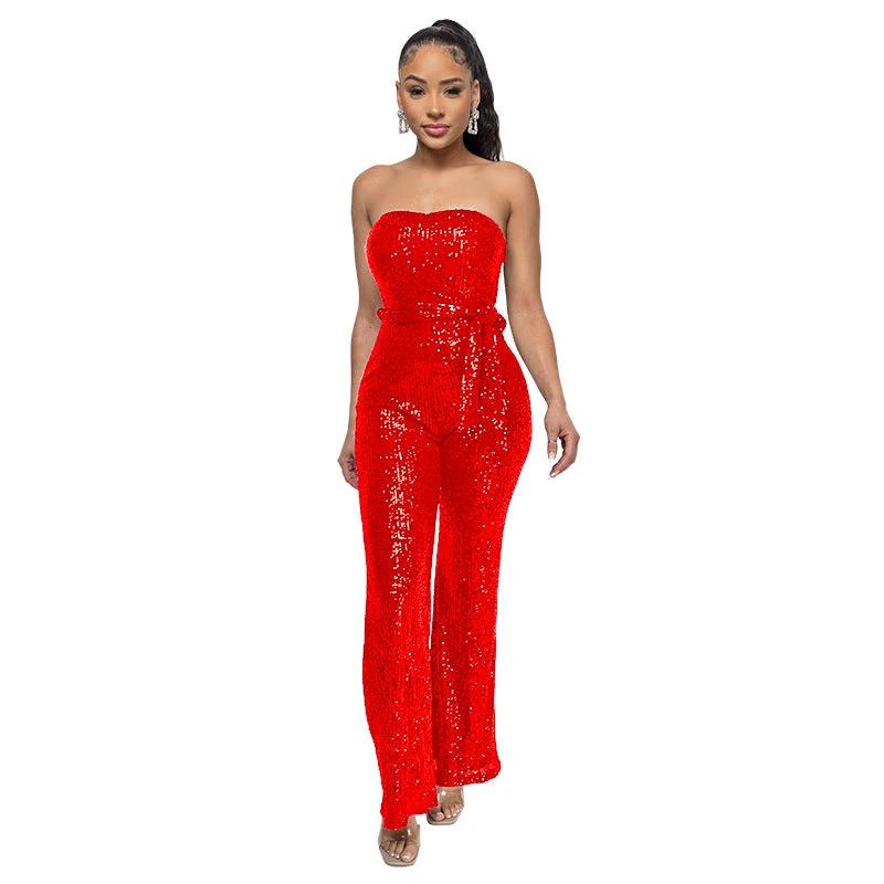 Solid-color Womens Tube Top Backless Jumpsuit by GJG Denim