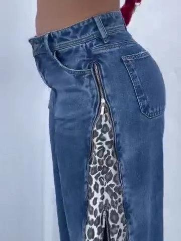 Leopard Print Zip-up Jeans by GJG Denim