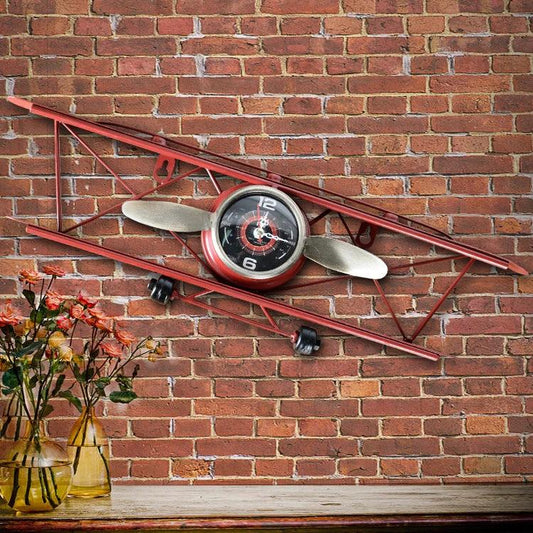 Vintage Wrought Iron Airplane Wall Decor Clock by GJG Denim