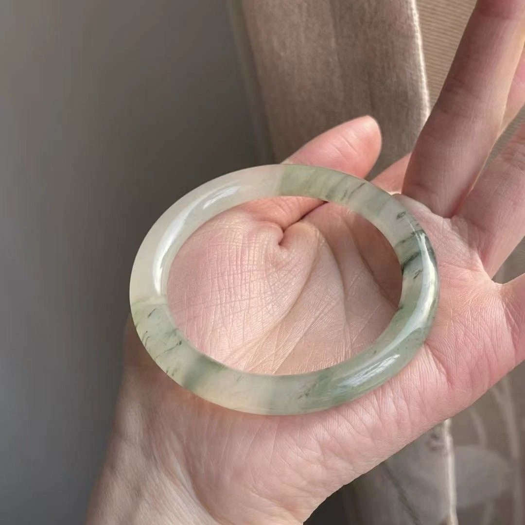 Ice-Translucent Lotus-Pink Quartzite Jade Round-Bar Noble Consort Jade Bracelet by GJG Denim