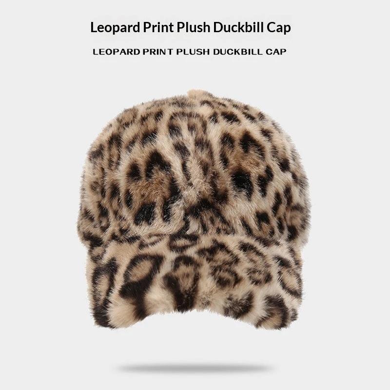 New Plush Leopard Print Warm Baseball Cap by GJG Denim
