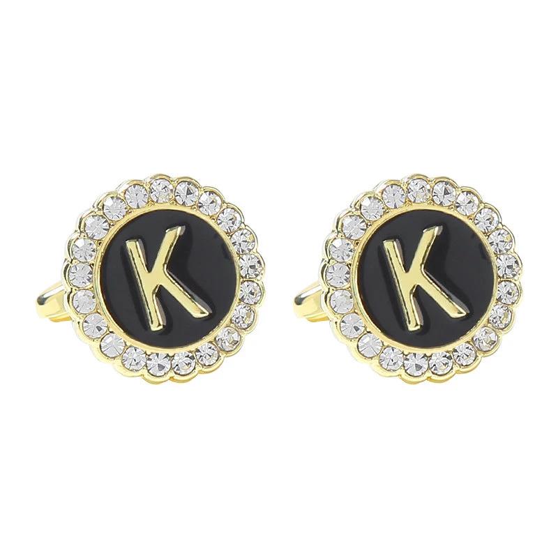 Round Diamond-like Cufflinks for Men 26 Letters by GJG Denim