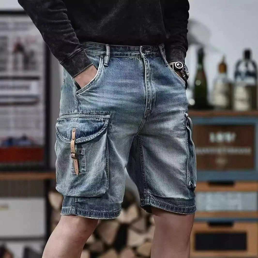 Men's Blue Denim Cargo Shorts by GJG Denim