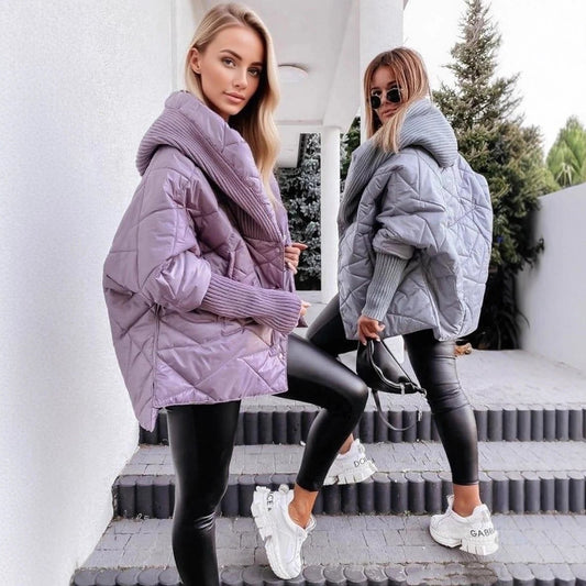 Women's Diamond Lattice Hooded Casual Long Sleeve Coat by GJG Denim