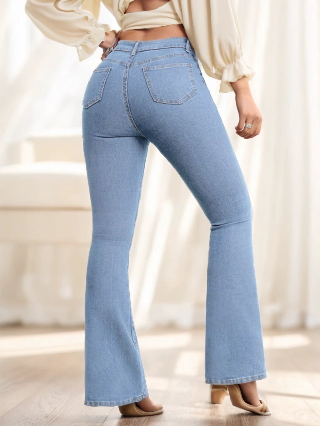 Women's Button Front Pocket Simple Design Casual Denim Long Pants by GJG Denim