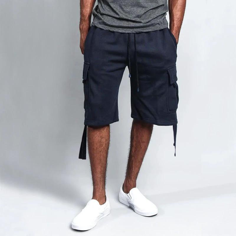 Men's Casual Five-point Overalls Multi-pocket Loose Straight Shorts by GJG Denim