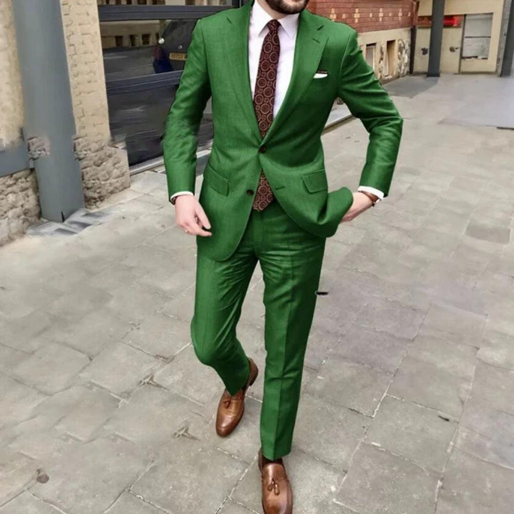 Men's Slim Fit Business Dress Two Button Suit by GJG Denim