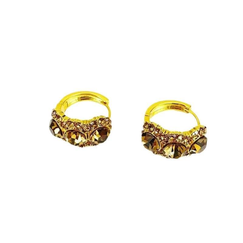 Diamond-embedded Brown Zircon Hoop Earrings by GJG Denim