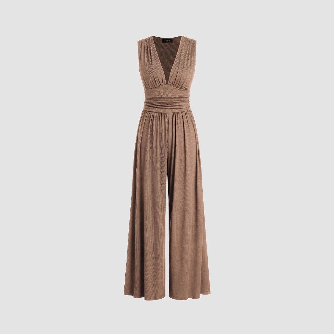 Women's Solid Color Loose Sleeveless Knitted Jumpsuit by GJG Denim