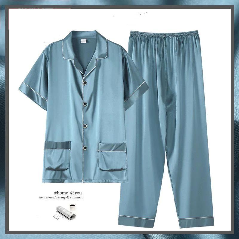 Men's Short Sleeve Trousers Thin Pajama Suit by GJG Denim