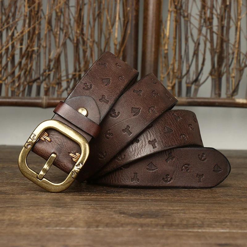 Men's Patterned Leather Belt by GJG Denim