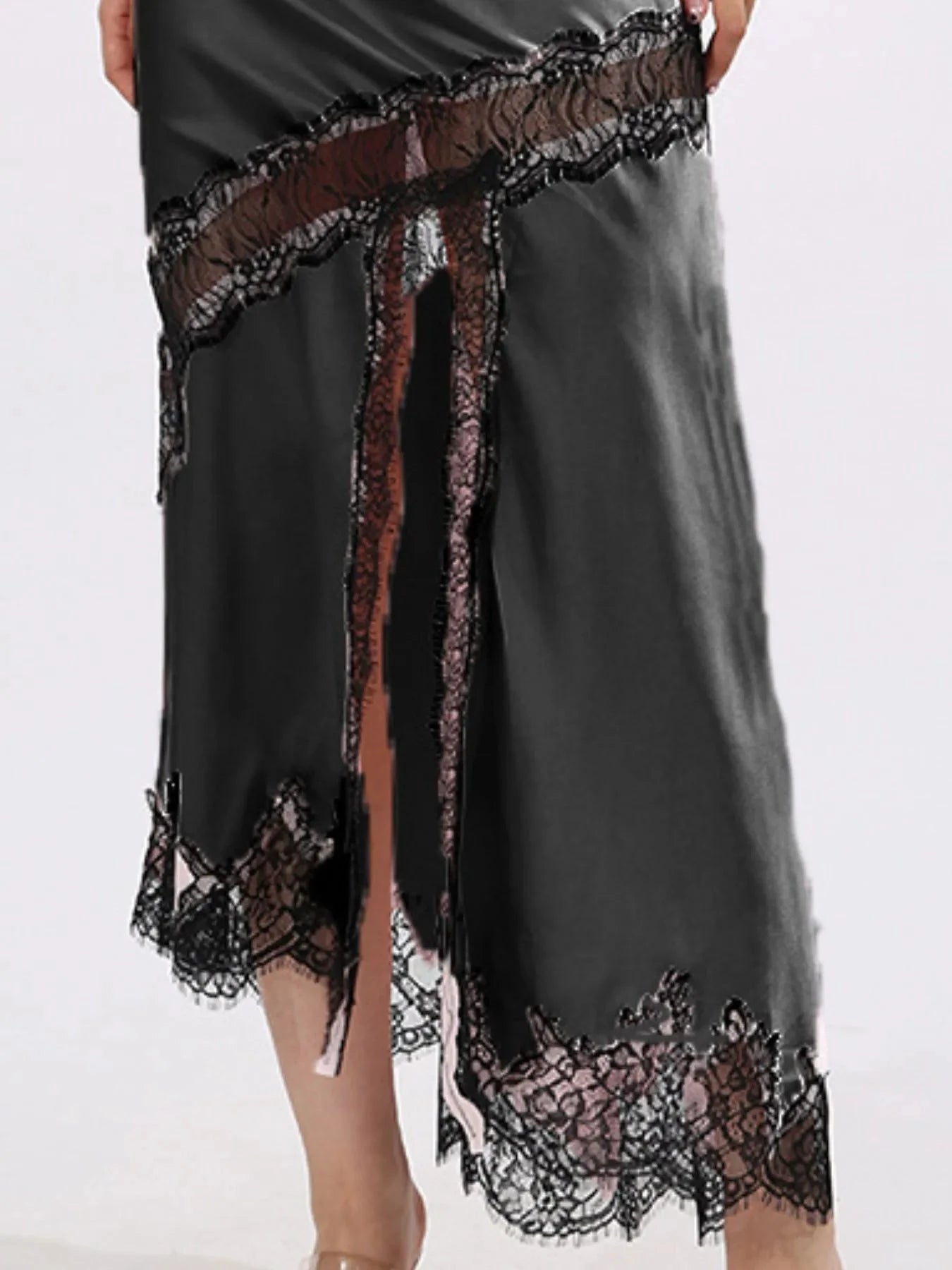 Lace Trim Asymmetrical Midi Skirt by Lady Ros