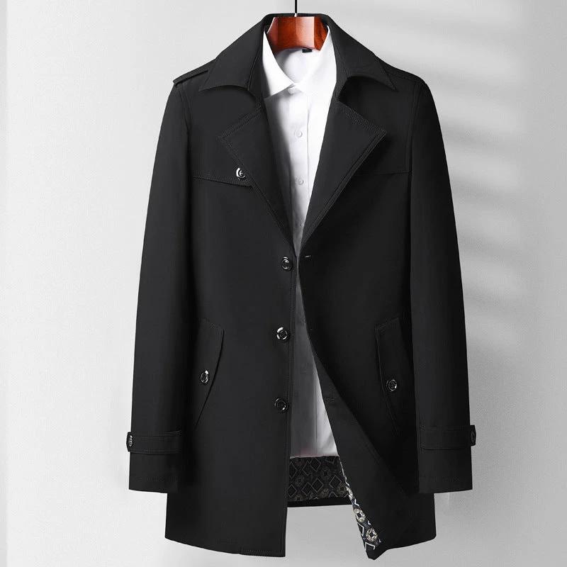 Mid-length Lapel Casual Fashionable Versatile Trench Coat For Men by GJG Denim