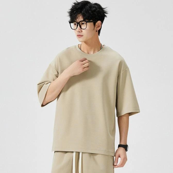 Men's Lightweight Casual Short-Sleeve Shorts Set by GJG Denim