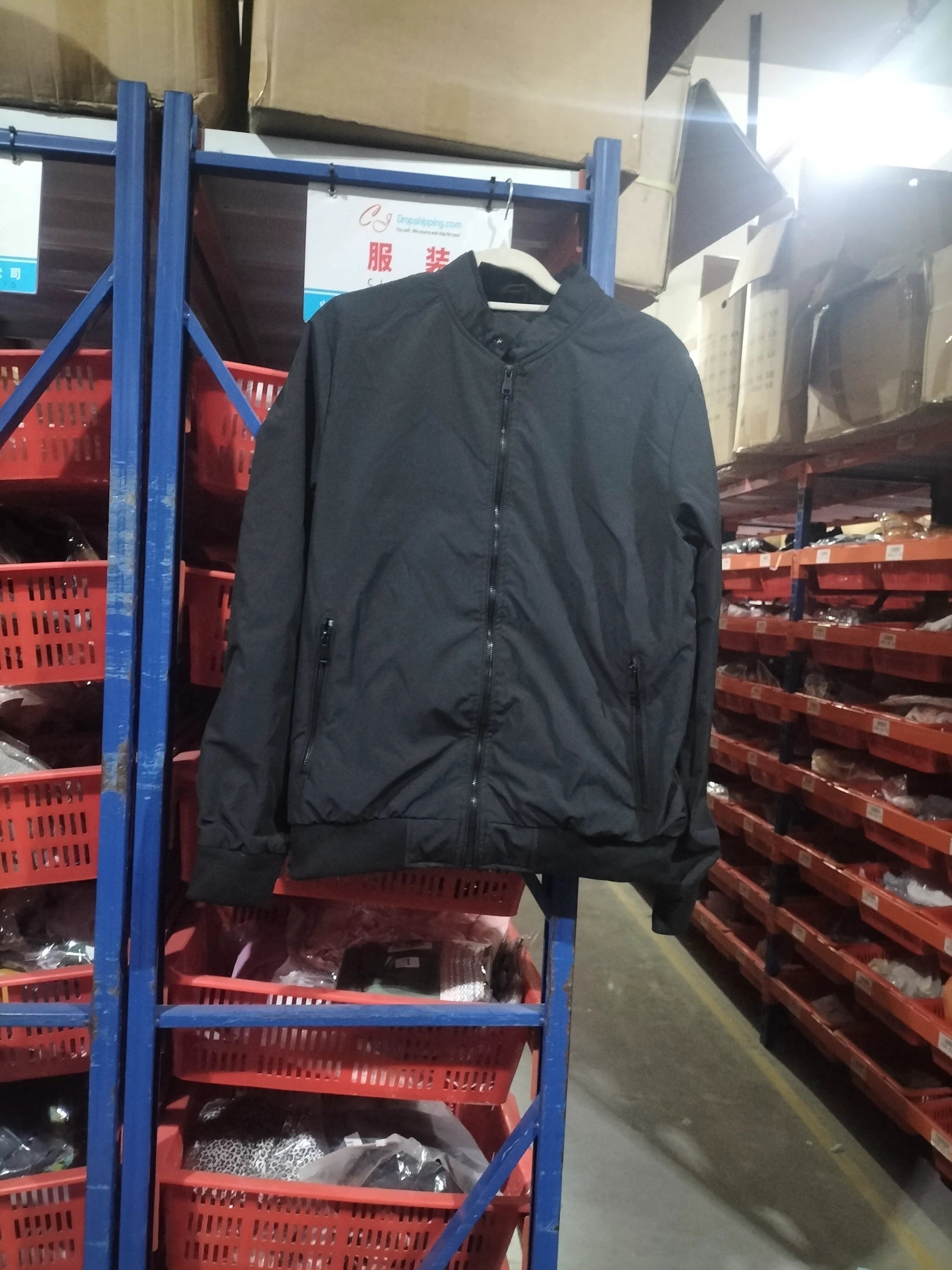 Men's Zip-up Jacket With Pockets Casual Solid Stand Collar Long Sleeve Top Outwear Clothing by GJG Denim