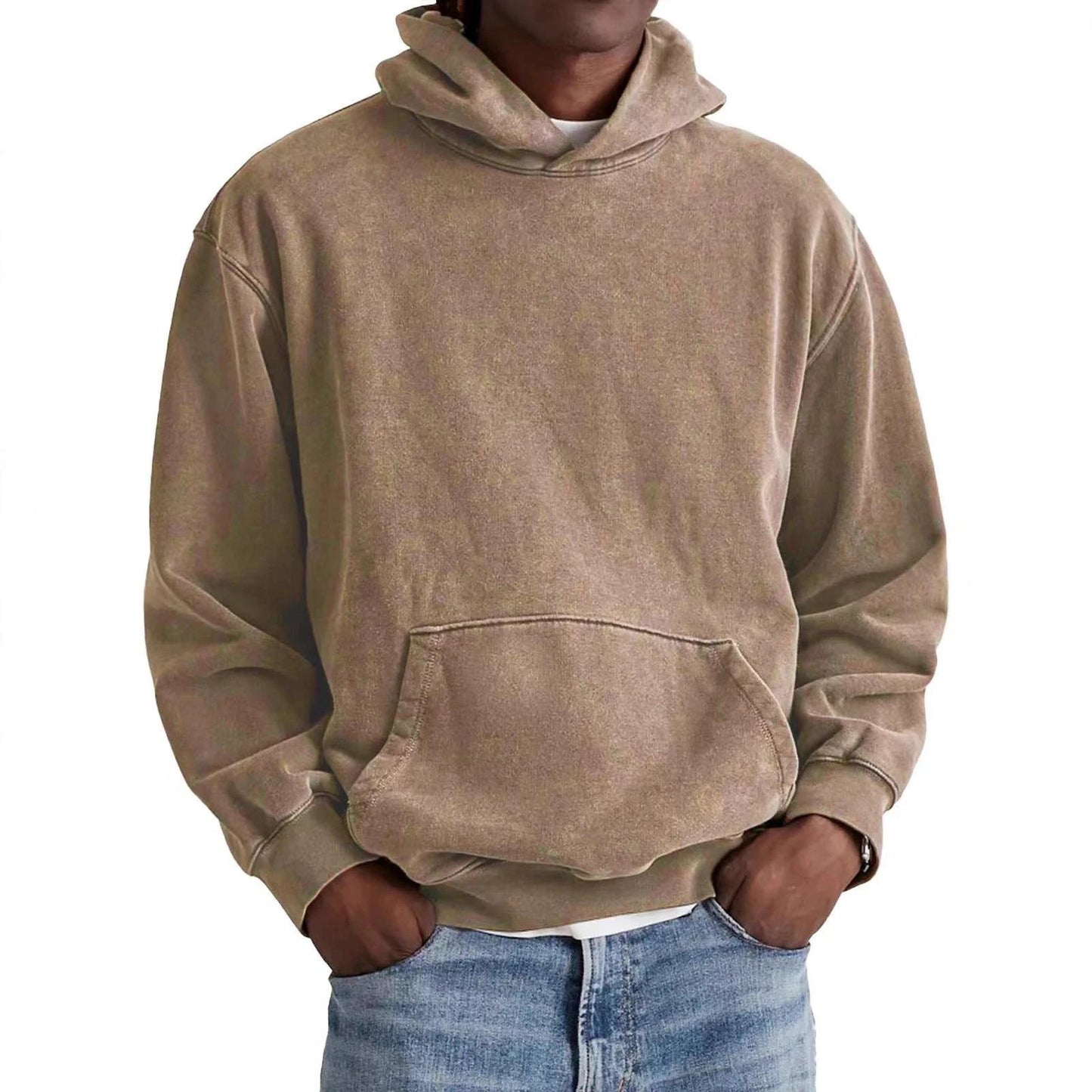 Men's Round Neck American Retro Casual Hooded Sweatshirt by GJG Denim