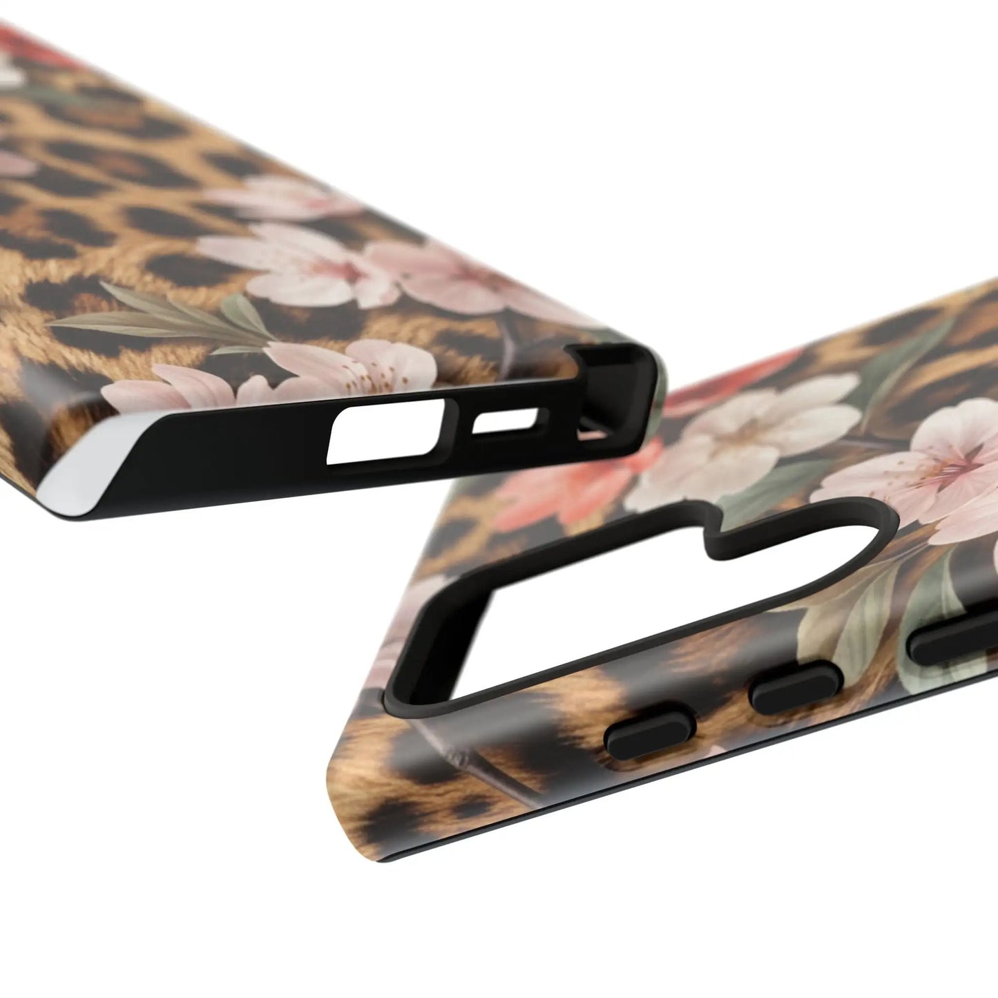 Leopard Floral Tough Case — Protective Phone Case with Pink Cherry Blossoms by Printify