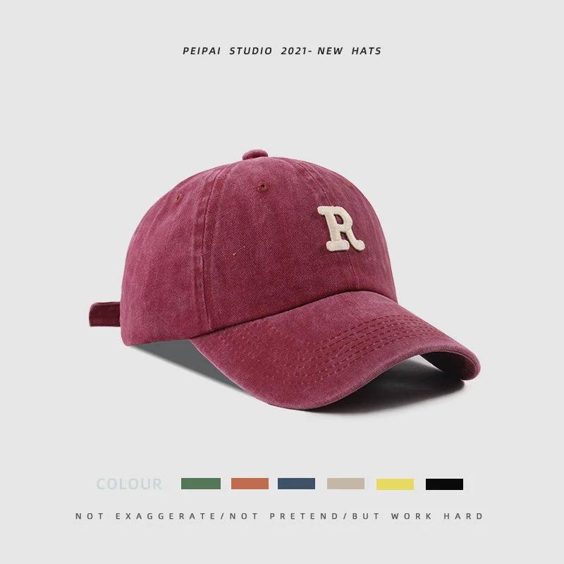 Washed Letter R Ball Cap For Men by GJG Denim