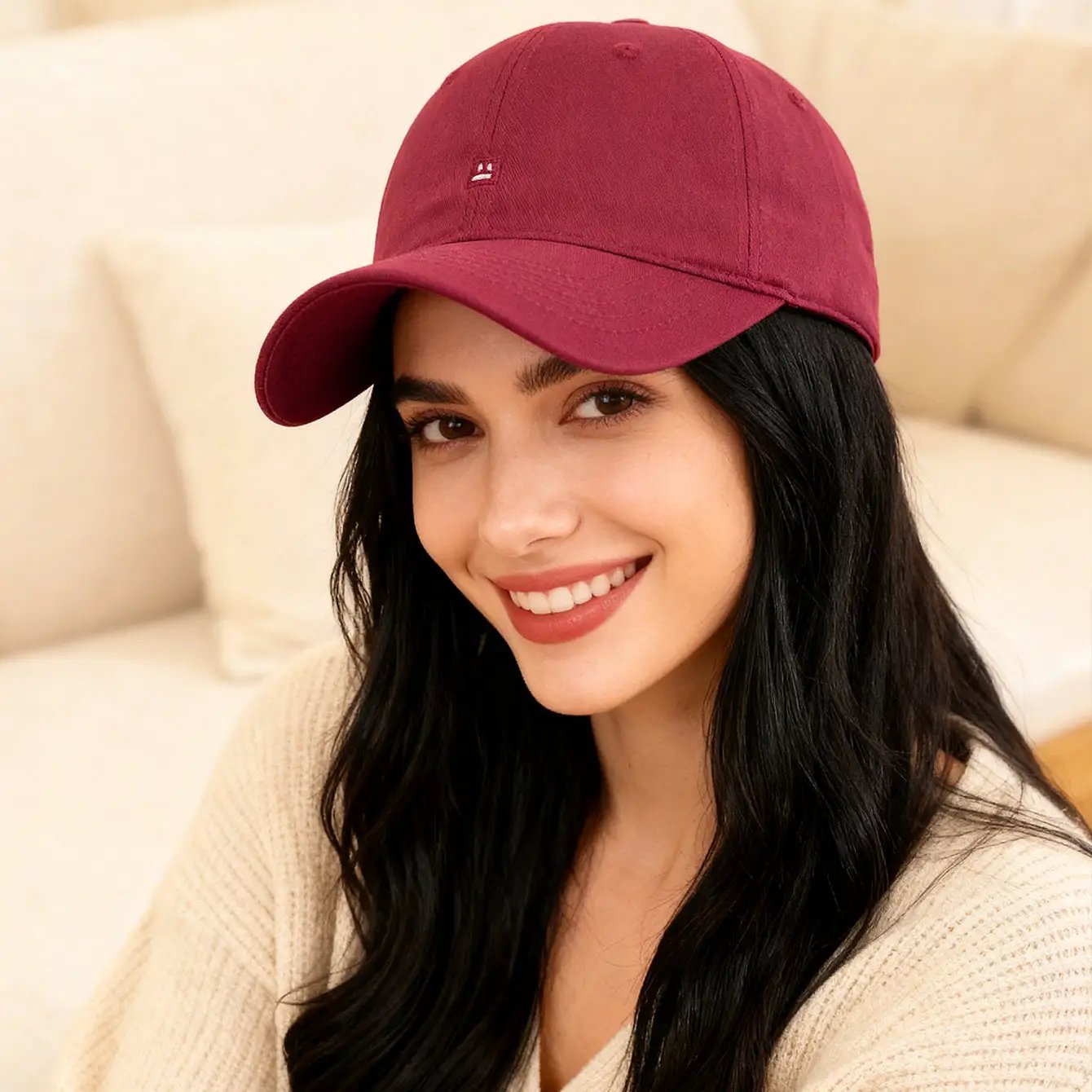 Solid-color Embroidered Smiling Face Baseball Cap For Daily Commuting, Sun Protection While Traveling, And Photography Purposes. by GJG Denim