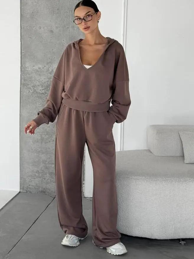 Women's Hooded Sweatshirt And Track Pants Two-Piece Set by GJG Denim