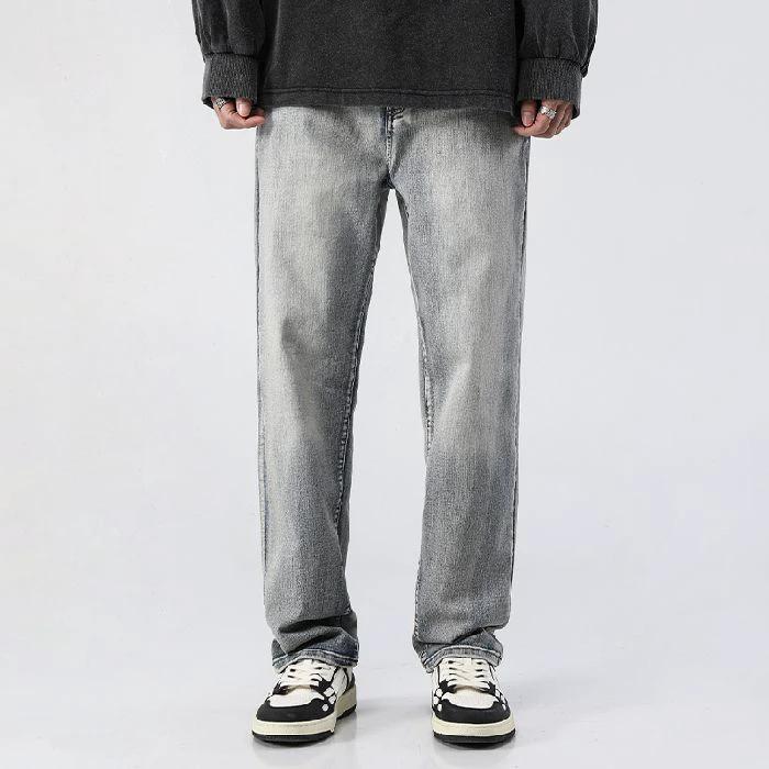 Men's Trendy Washed And Distressed Slim Straight Jeans by GJG Denim