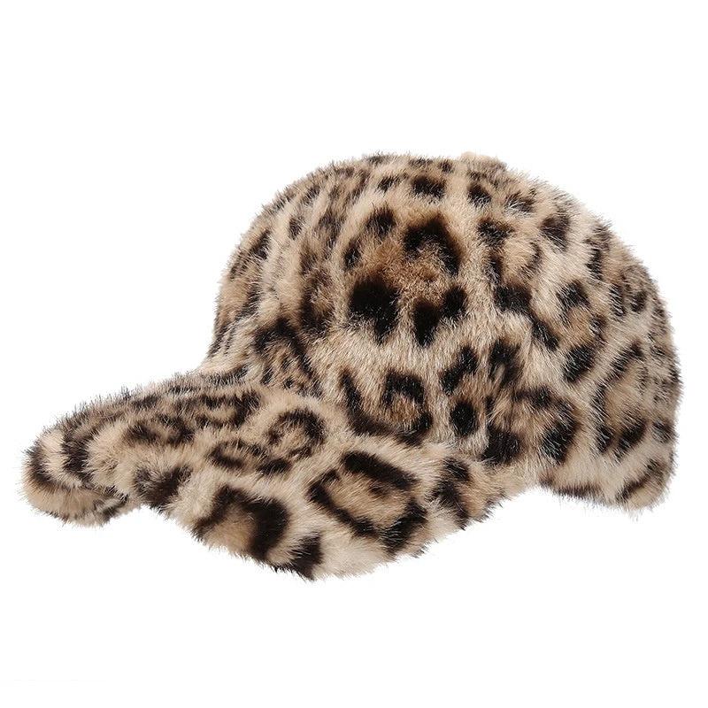New Plush Leopard Print Warm Baseball Cap by GJG Denim