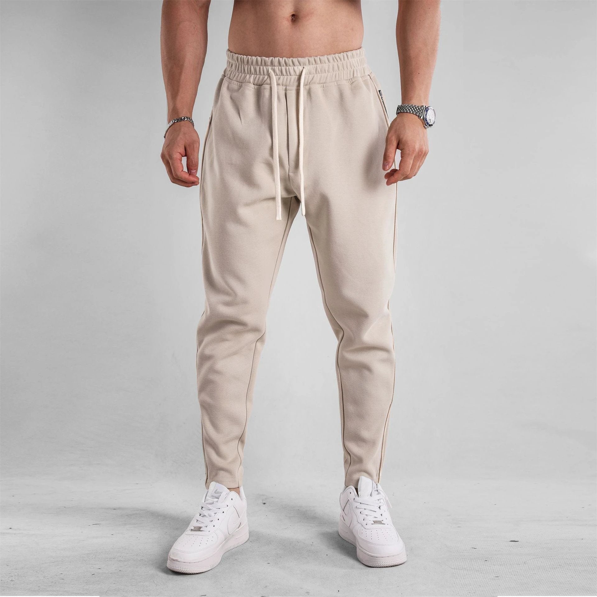 Men's Slim Fit Leg Opening Ankle Zipper Sweatpants by GJG Denim