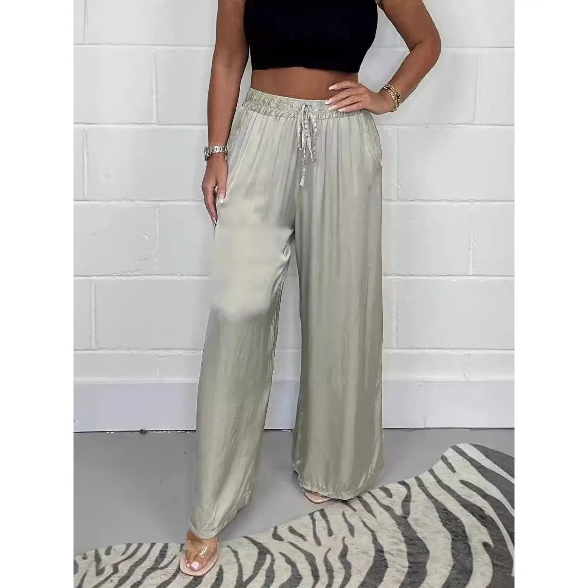 Women's Summer Fashion Matte Satin Casual Pants by GJG Denim