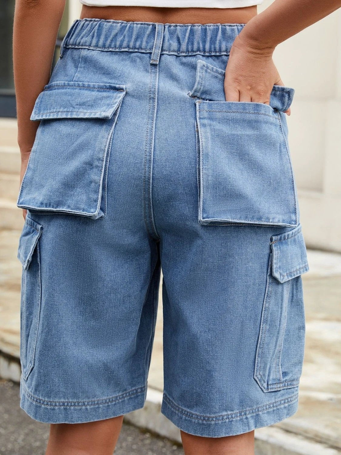 High Waist Denim Shorts with Pockets by Lady Ros