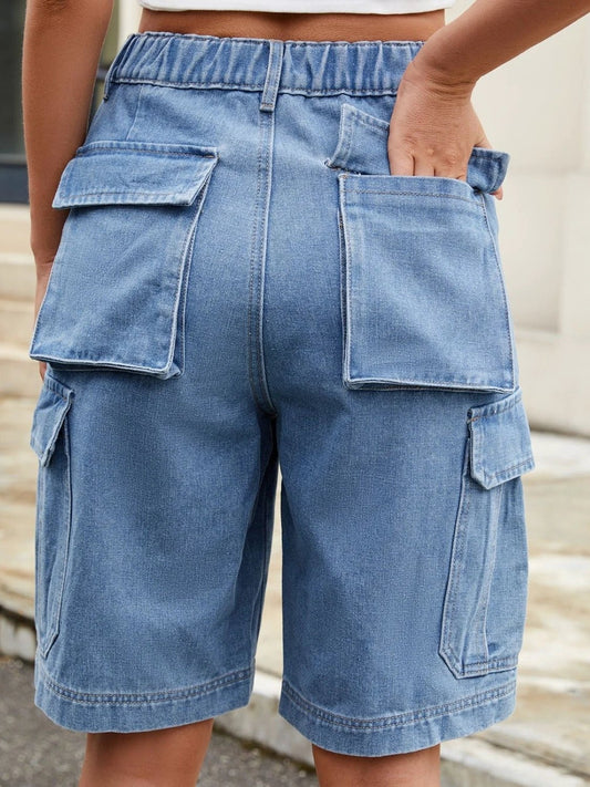 High Waist Denim Shorts with Pockets by Lady Ros