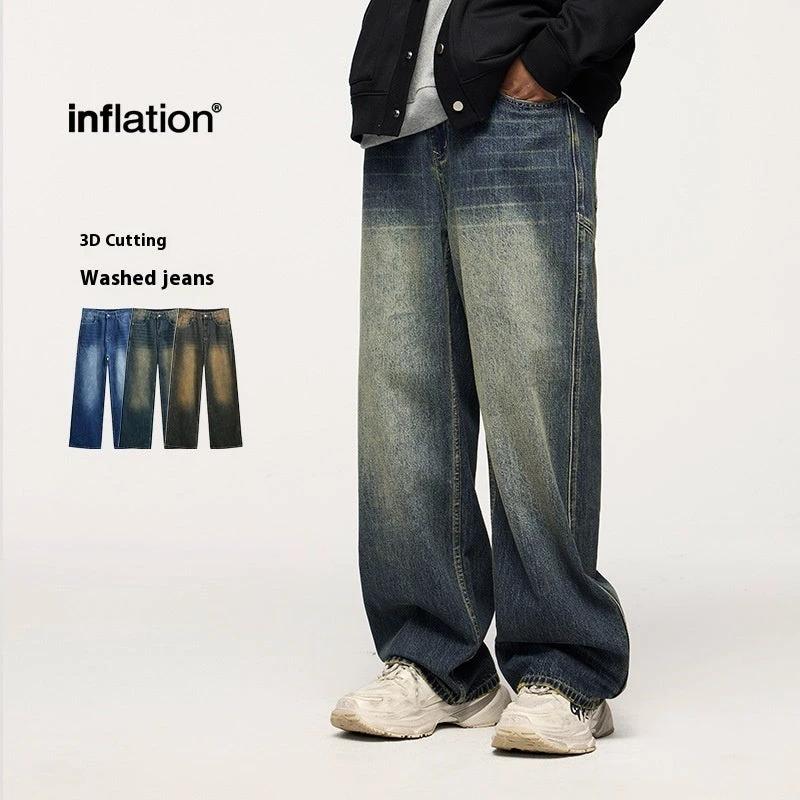 Men's Washed Wide Leg Jeans by GJG Denim