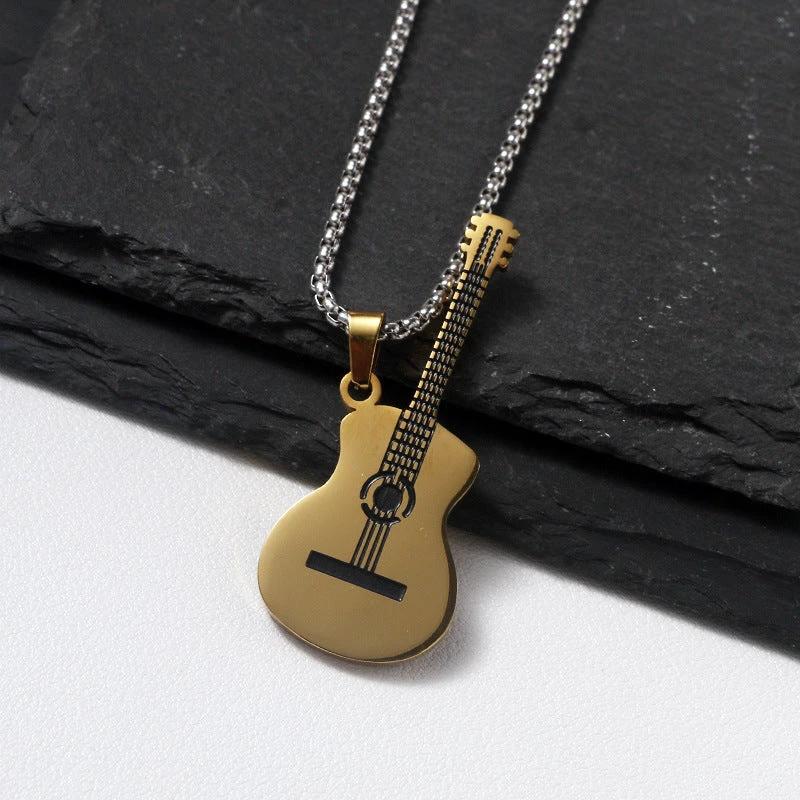 Stainless Steel Music Guitar Necklace For Men by GJG Denim