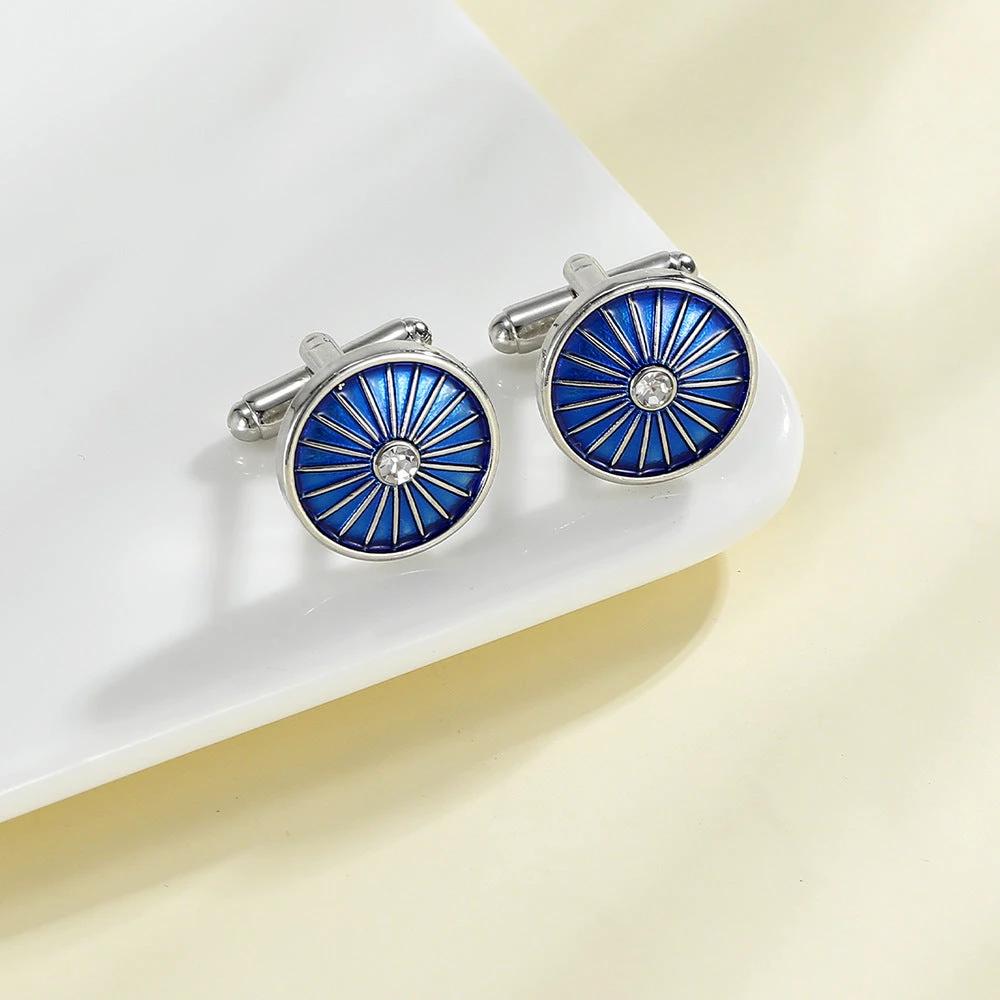 Round Line Blue Dripping Cufflinks for Men by GJG Denim