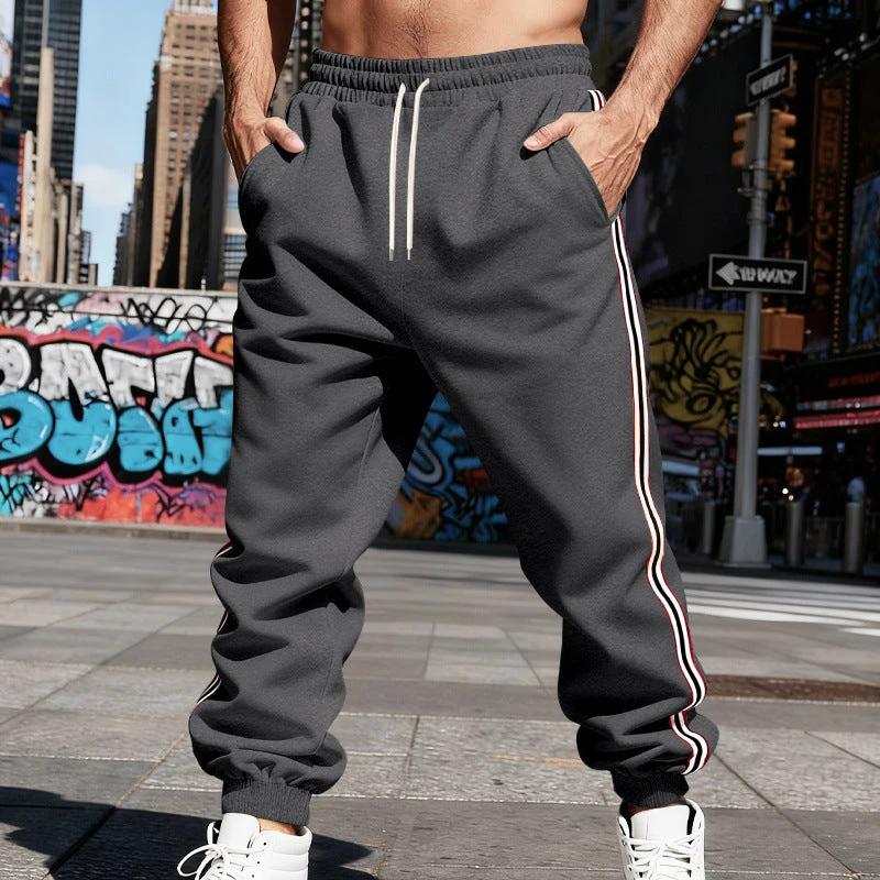 Men's Thickened Fleece-Lined Vertical-Stripe Sweatpants by GJG Denim