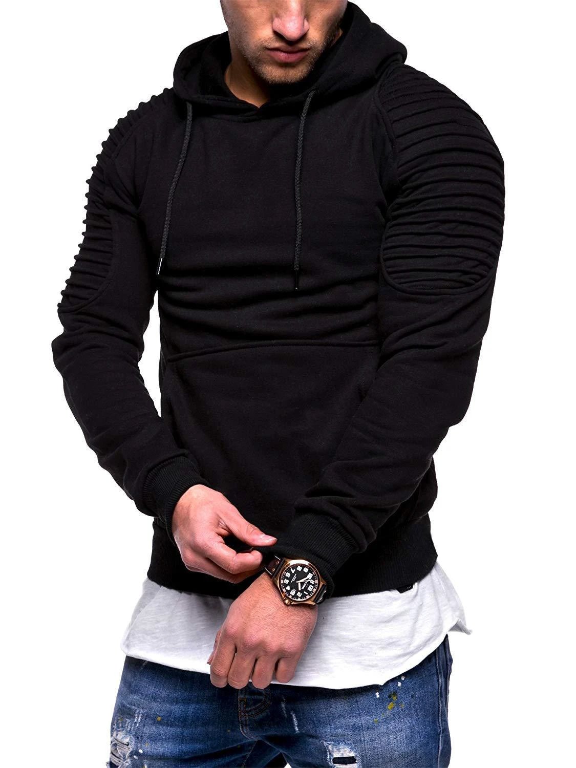 Men's Striped Pleated Raglan Sleeve Hoodies by GJG Denim