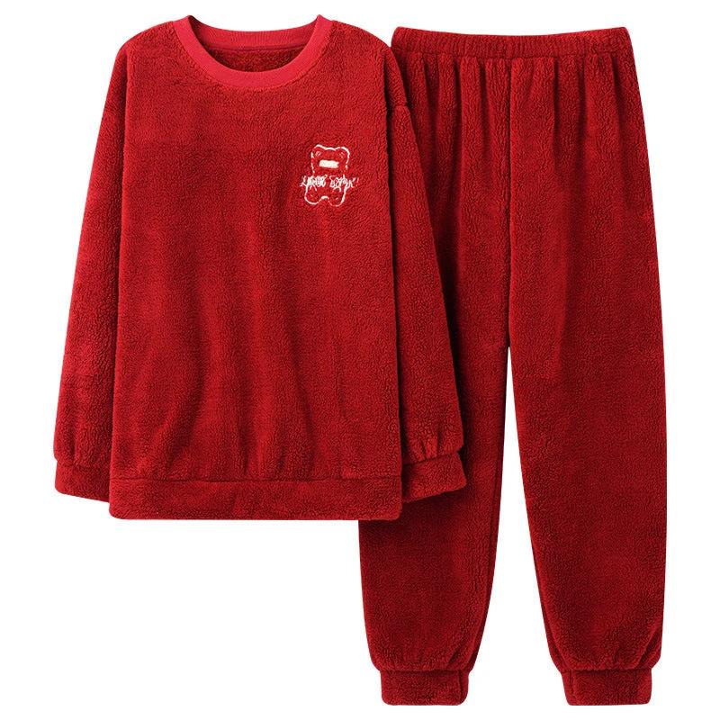 Men's Thick Thermal Pullover Round Neck Flannel Pajamas by GJG Denim