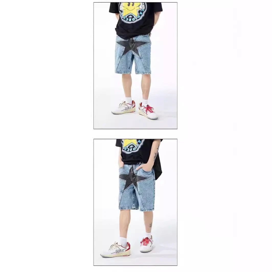 Trendy Loose Contrast Color Five-pointed Star Shorts by GJG Denim