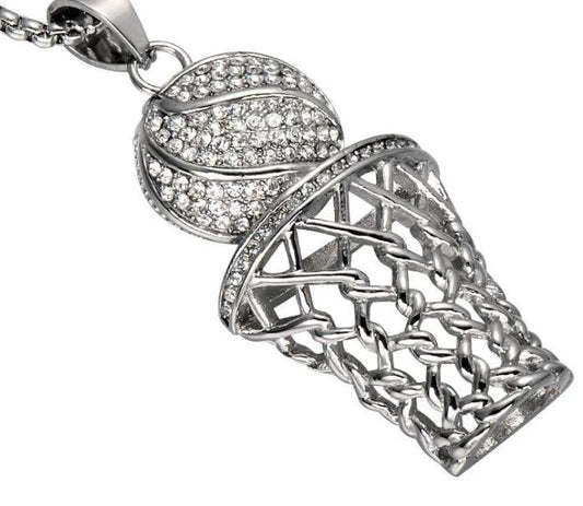 HIP Hop Bling Iced Out Gold Full Rhinestone Basketball Pendants Necklaces 316L Stainless Steel Sports Necklace for Men Jewelry by GJG Denim