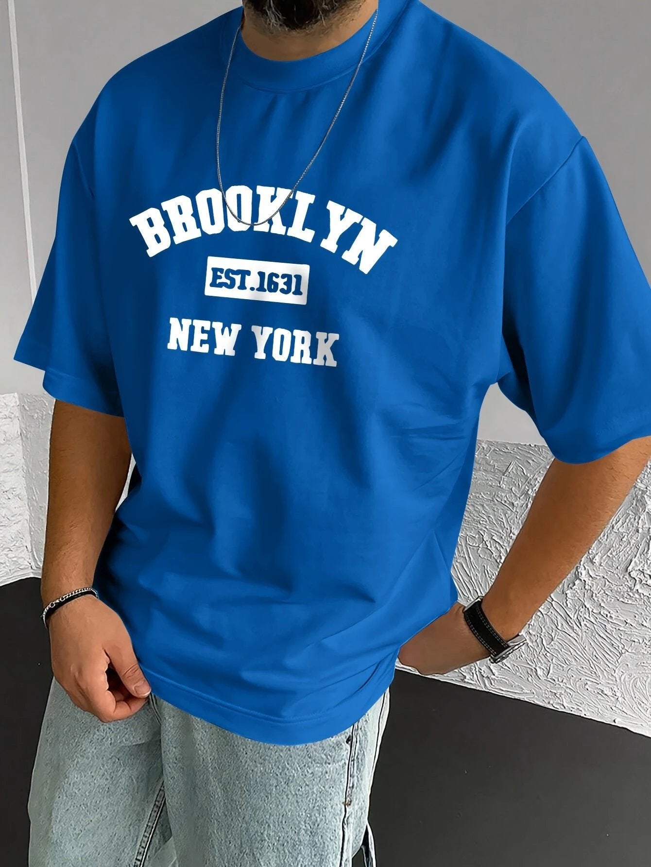 Men's Summer Spring Brooklyn Fashionable Printed T-shirt, Casual Short Sleeved Fashionable Style T-shirt, Sporty New Casual Short Sleeved Top by GJG Denim