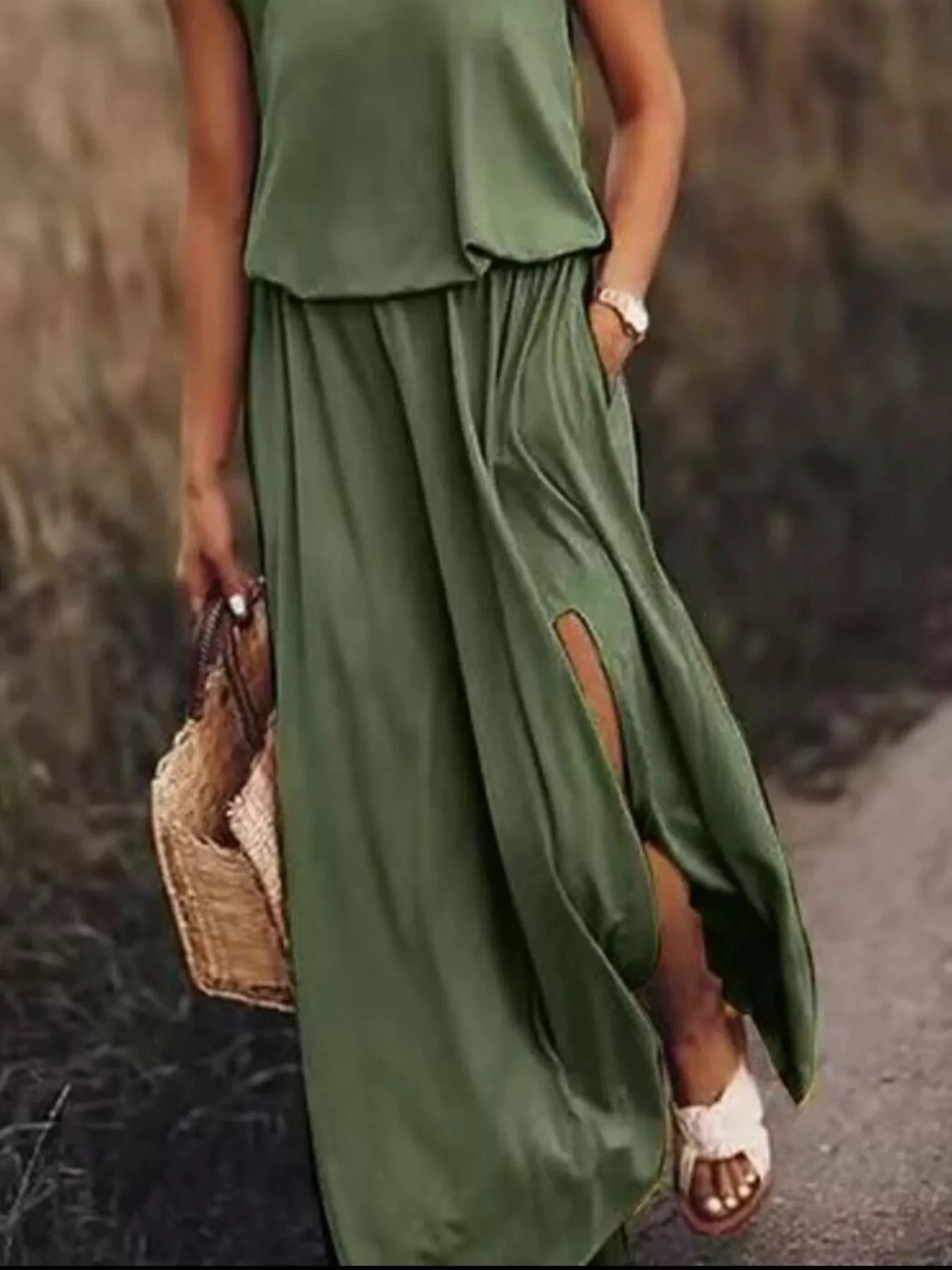 Full Size Round Neck Sleeveless Slit Maxi Dress Plus Size by Lady Ros