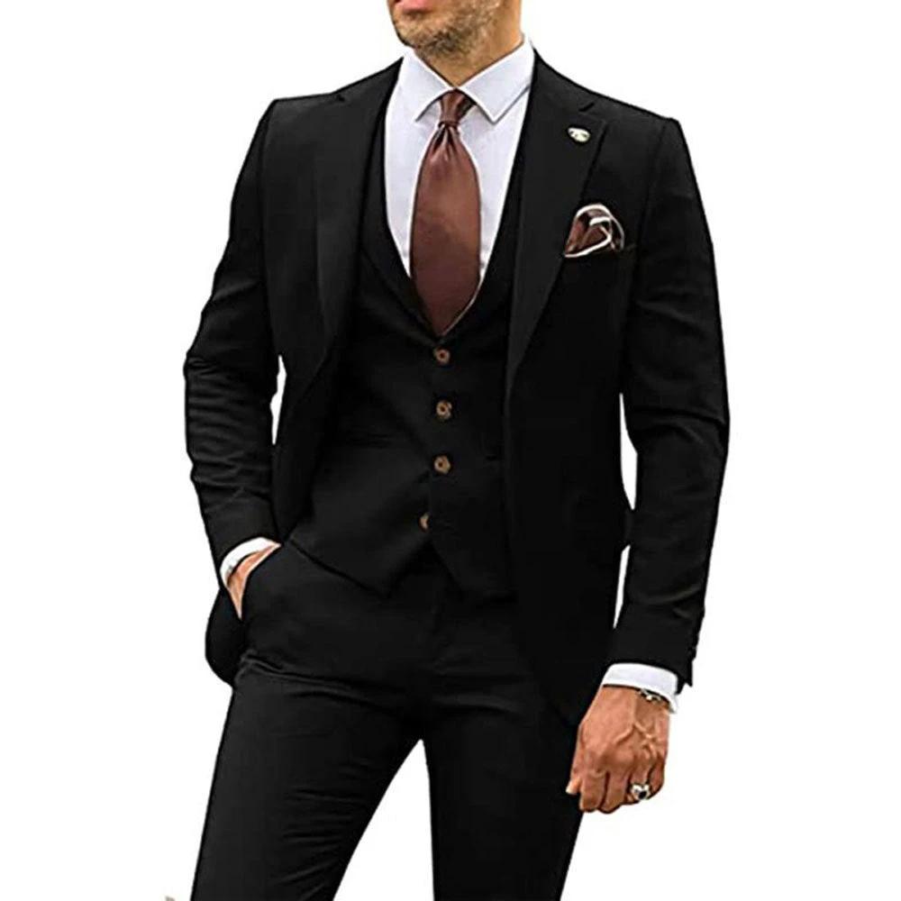 Men's Three-piece Slim-fit Dovetail Suit by GJG Denim