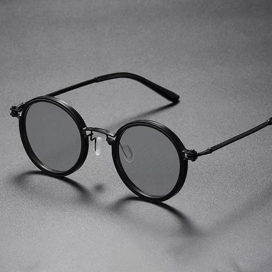 Mens Round-Frame Punk-Style Metal Sunglasses by GJG Denim