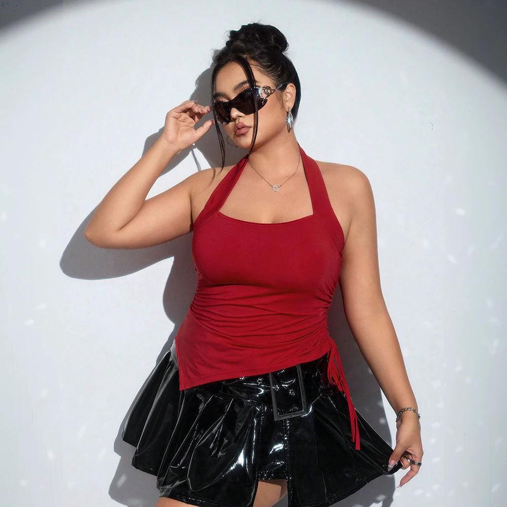 Plus Size Women's T-shirt SpringSummer New Sexy Halter Sleeveless Top by GJG Denim